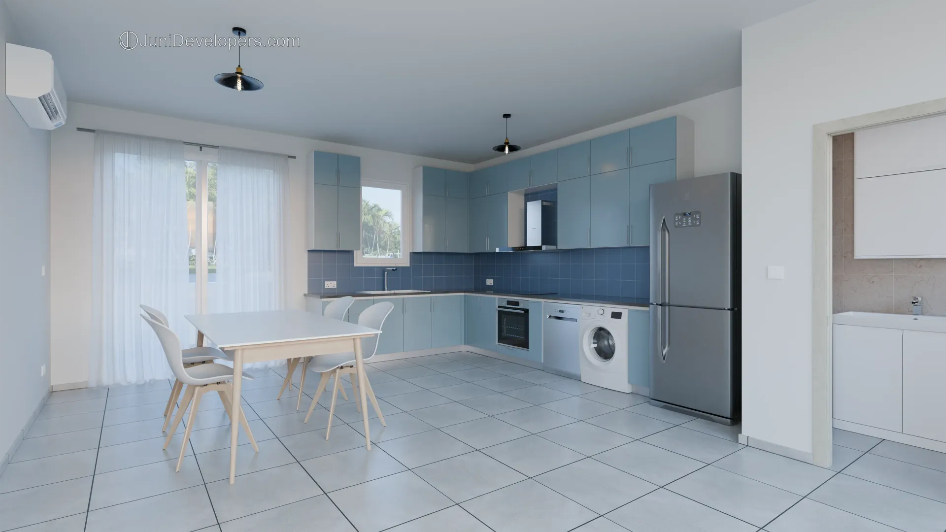 Maisonette No. 2, kitchen, access to the veranda