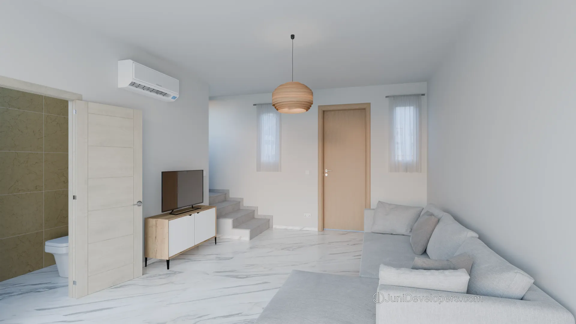 Maisonette No. 3, living room, hallway
