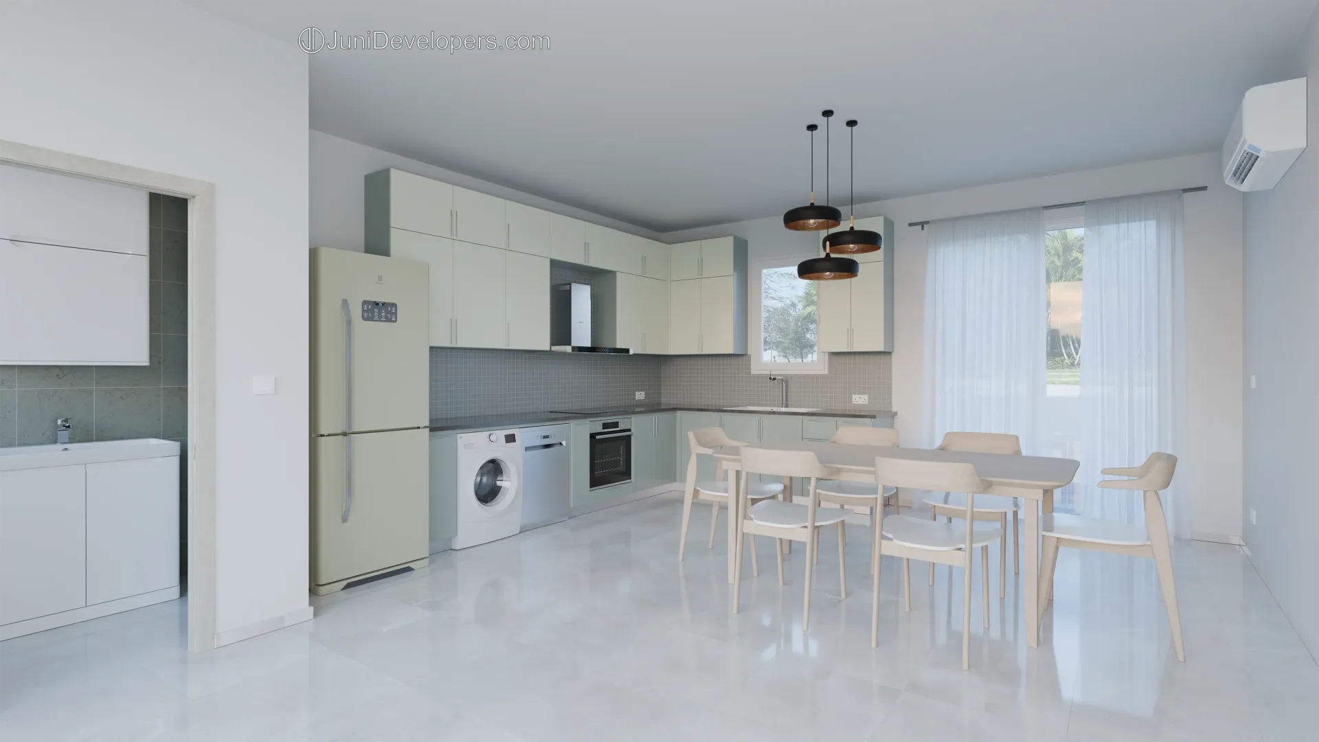 Maisonette No. 4, kitchen, access to the veranda