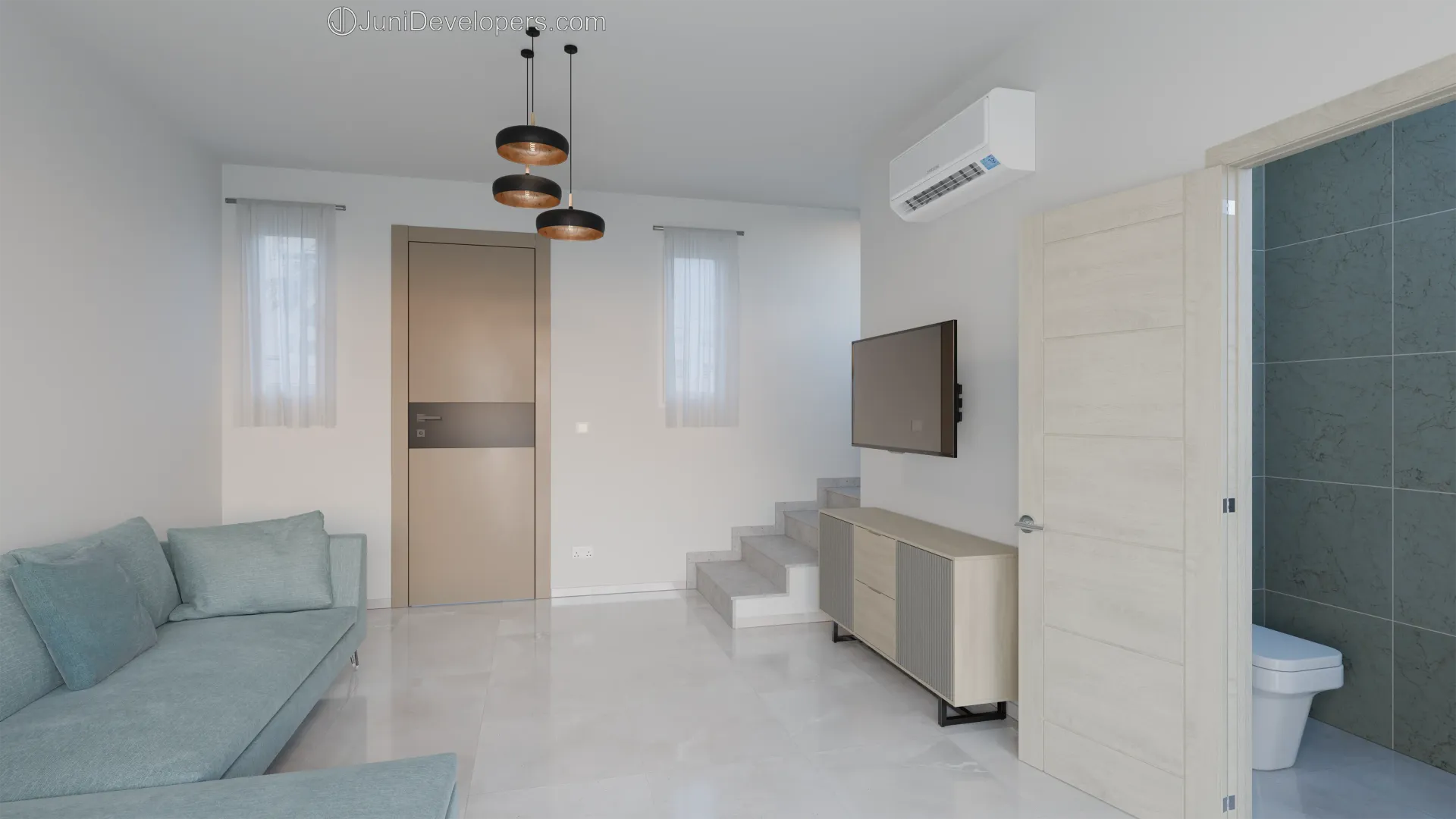 Maisonette No. 4, living room, hallway