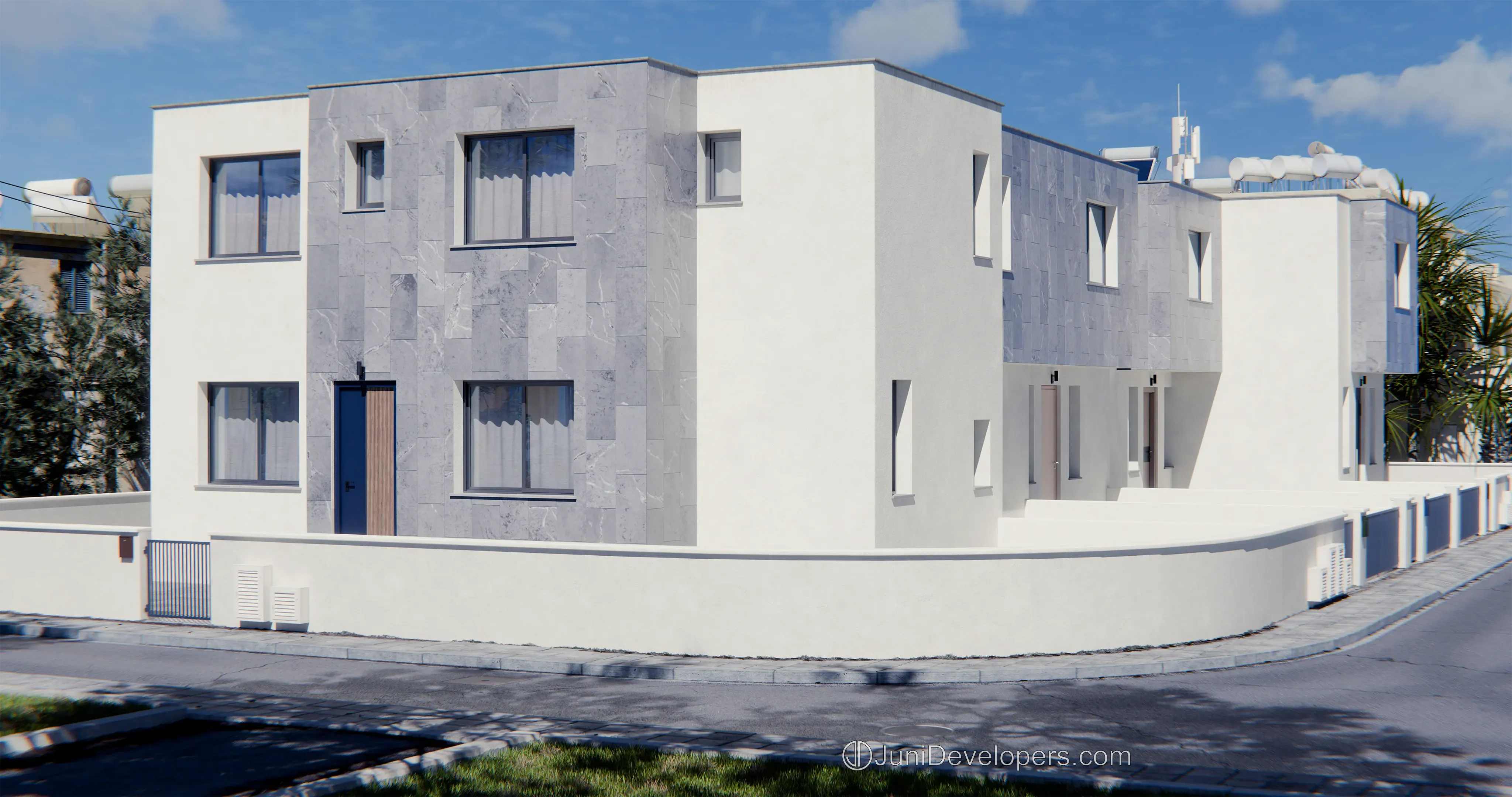Cyprus, affordable maisonette houses, side view of the building